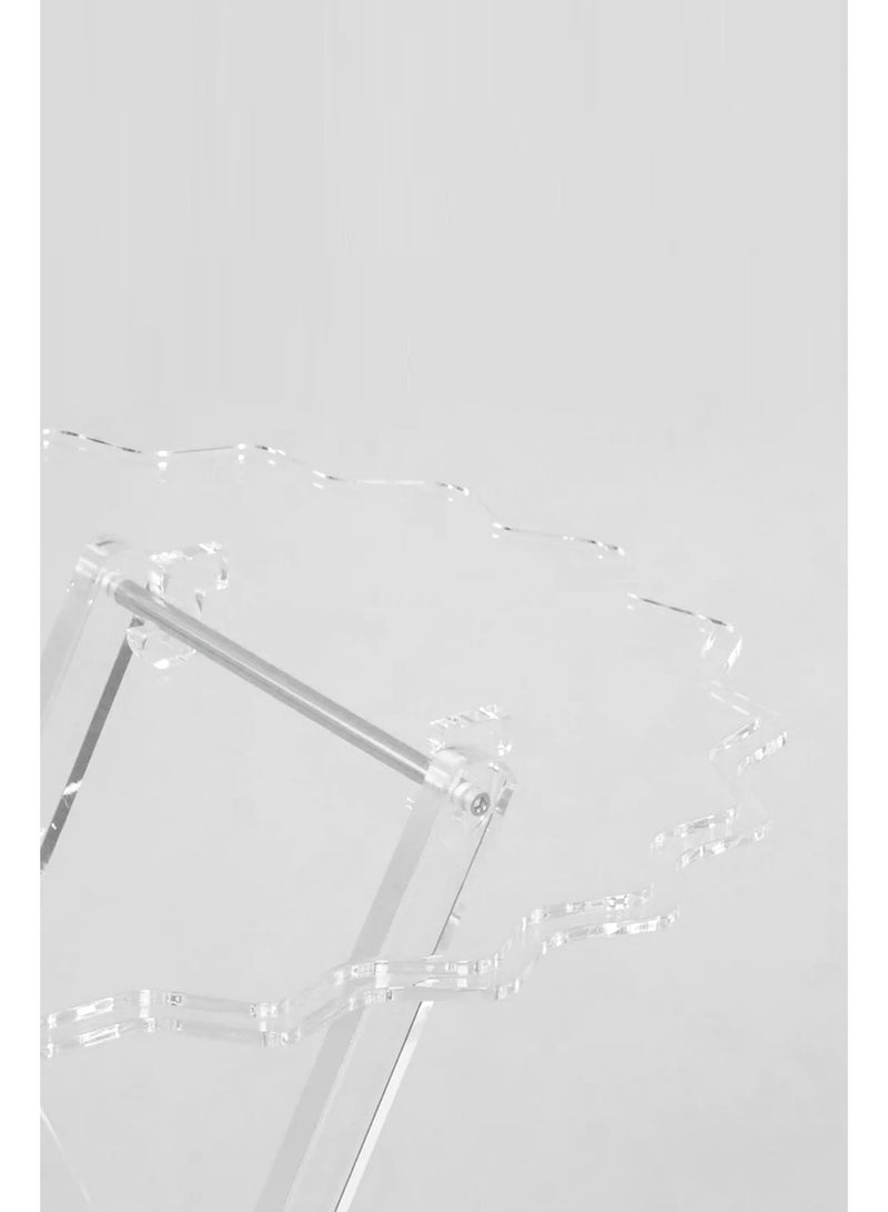 طقم طاولات أكريليك فضي وشفاف فاخر متداخلة (مكون من 4 قطع) مع حامل مدمج - Image 5