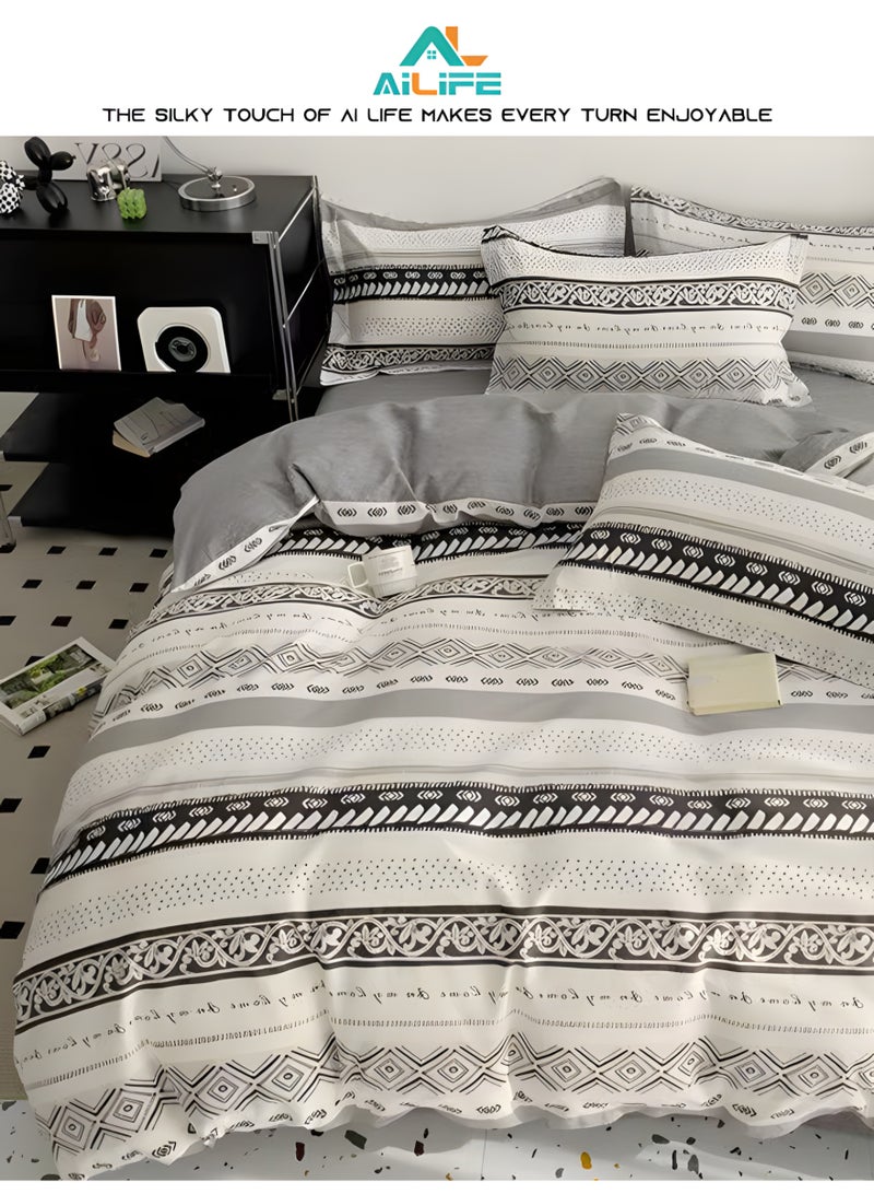 Al LIFE Luxury 100% Cotton King Size Duvet Cover Set | 6-Piece Hotel Premium Bedding Collection (1 Fitted Sheet +1 Duvet Cover +4 Pillowcases) | Ultra-Soft Hypoallergenic Fabric | Wrinkle & Fade Resistant Technology | Breathable All-Season Comfort - Image 2