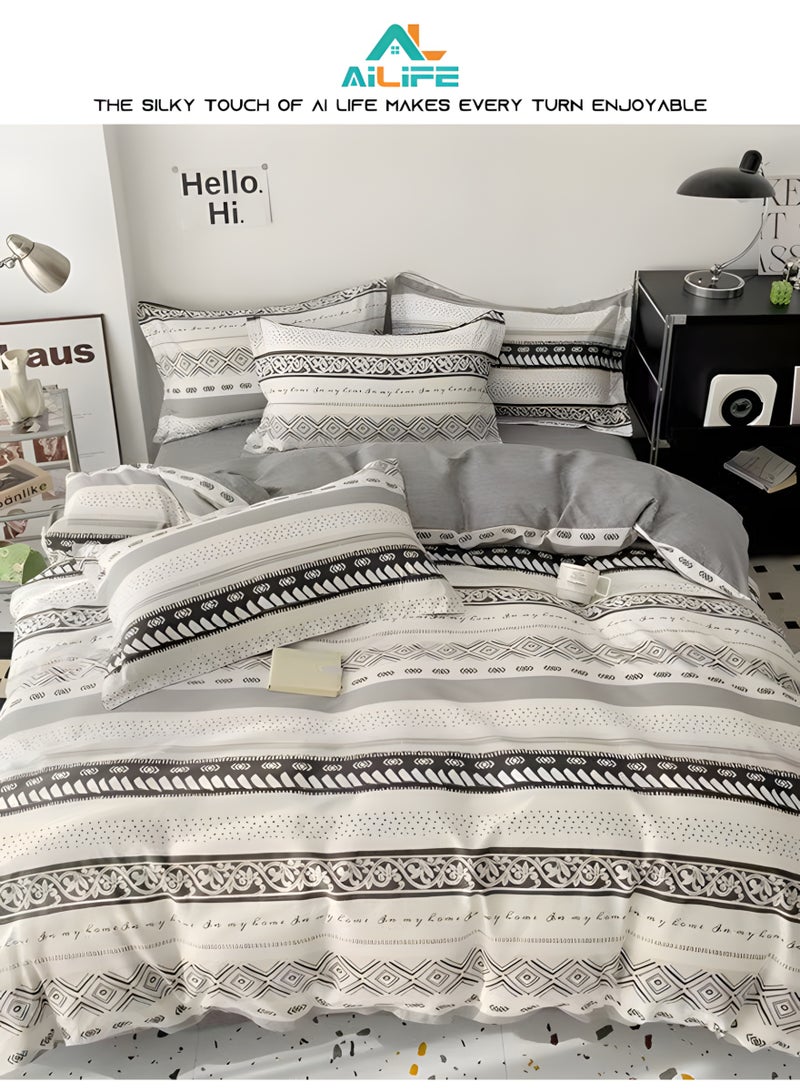 Al LIFE Luxury 100% Cotton King Size Duvet Cover Set | 6-Piece Hotel Premium Bedding Collection (1 Fitted Sheet +1 Duvet Cover +4 Pillowcases) | Ultra-Soft Hypoallergenic Fabric | Wrinkle & Fade Resistant Technology | Breathable All-Season Comfort - Image 1