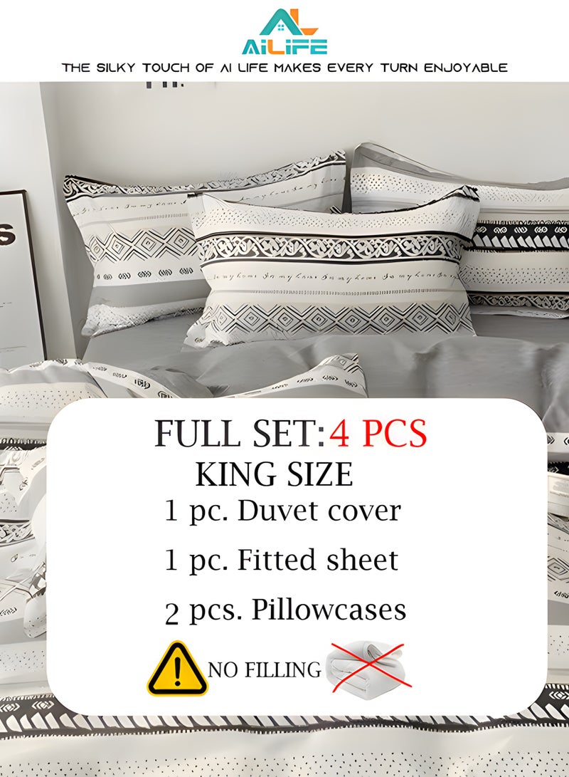 Al LIFE Luxury 100% Cotton King Size Duvet Cover Set | 6-Piece Hotel Premium Bedding Collection (1 Fitted Sheet +1 Duvet Cover +4 Pillowcases) | Ultra-Soft Hypoallergenic Fabric | Wrinkle & Fade Resistant Technology | Breathable All-Season Comfort - Image 3