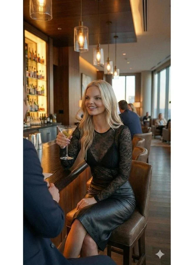VEILLE Women's Black Transparent Lace Body with Long Sleeves – Sexy Elegant Blouse for Night Outfits, Club and Party.