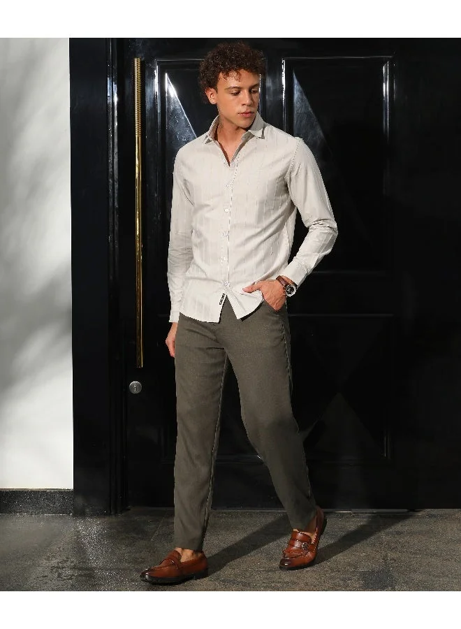 CAHOOT  Men's Cloud Grey Pastel Striped Shirt For Casual Wear | Spread Collar | Long Sleeve | Button Closure | Shirt Crafted With Comfort Fit For Everyday Wear for Men | Best Price UAE