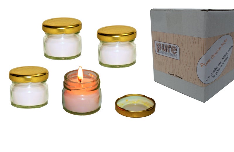 Pure Source India Scented Mini Travel Jar Candle 30 Gram Each Set of 4 pcs White unscented Candles - Image 2
