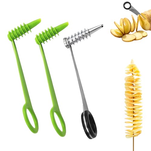 BADAO 3PCS Spiral CutterPiranha Spiral CutterPotato Cutters PeelersStainless SteelPlastic Flower CurlerManual Spiral Slicer for Boiled EggsTomatoZucchiniVegetablesCucumbers and CarrotsKitchen Tool - Image 1