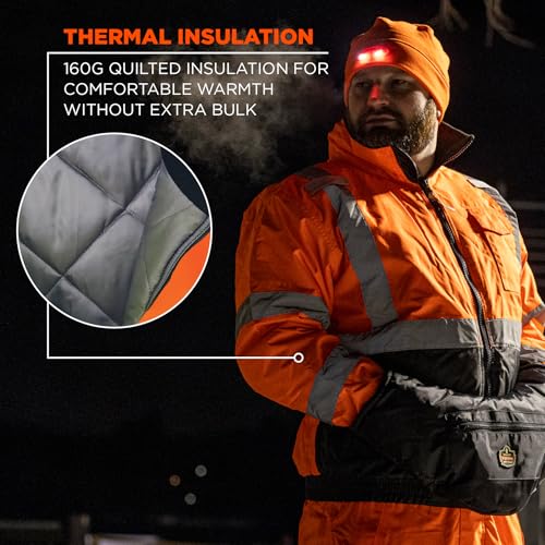 Ergodyne unisex adult High Visibility ,Reflective Quilted Insulation, Class 3, Type Hi Vis Winter Bomber Jacket, Orange, Large US - Image 4