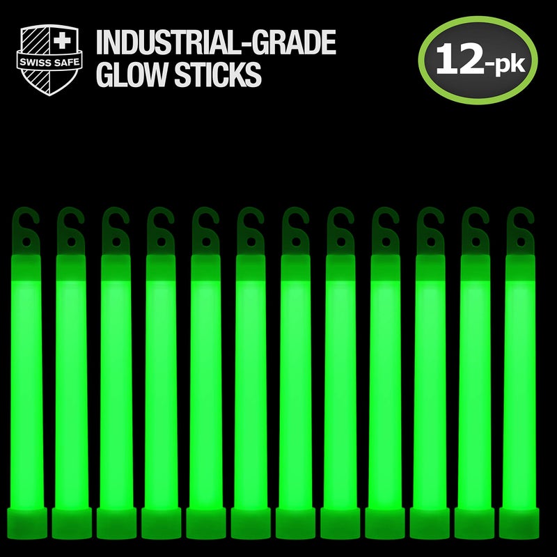 Swiss Safe Premium 6" Glow Sticks - Extra Bright, 12+ Hour Duration, Emergency Ready (Green 12-Pack) - Image 2