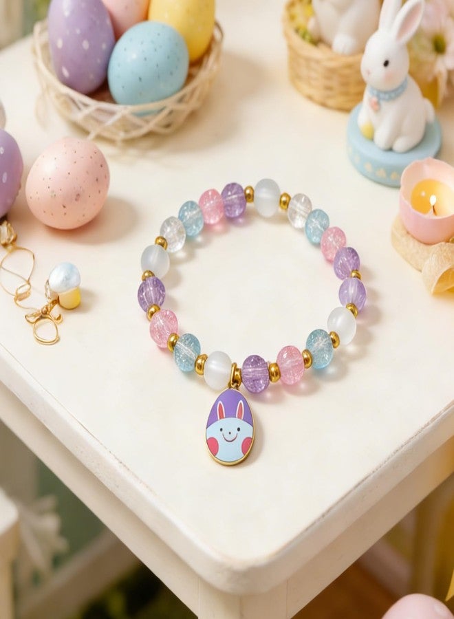 YLZZMDQSZ 2 Pcs Easter Bracelets Set, Cute Bunny Bracelets Charm Stretch Jewelry, Pastel Color Beaded Bunny Jewelry for Women Girlfriend Youth, Easter Accessories Basket Stuffers & Gifts - Image 3