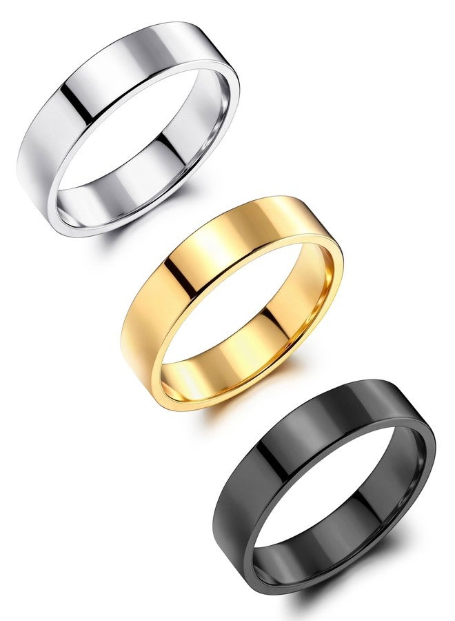 sailimue 14K Gold Plated Wedding Bands Rings for Women - Non Tarnish Stainless Steel Stackable Rings Classic Gold Silver Black Mens Engagement Ring Set 3mm/5mm Dainty Thumb Stacking Ring - Image 1