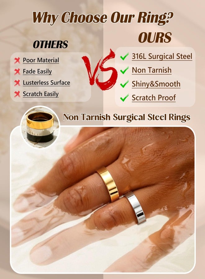 sailimue 14K Gold Plated Wedding Bands Rings for Women - Non Tarnish Stainless Steel Stackable Rings Classic Gold Silver Black Mens Engagement Ring Set 3mm/5mm Dainty Thumb Stacking Ring - Image 3