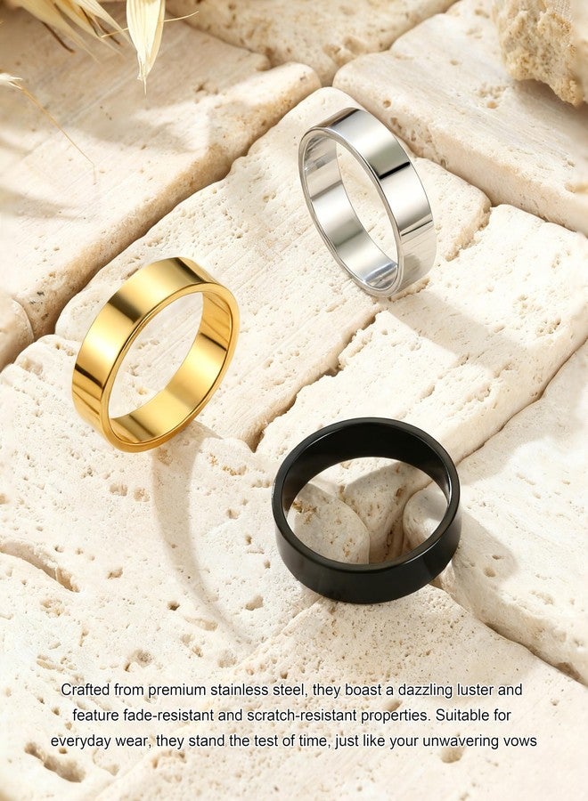 sailimue 14K Gold Plated Wedding Bands Rings for Women - Non Tarnish Stainless Steel Stackable Rings Classic Gold Silver Black Mens Engagement Ring Set 3mm/5mm Dainty Thumb Stacking Ring - Image 5