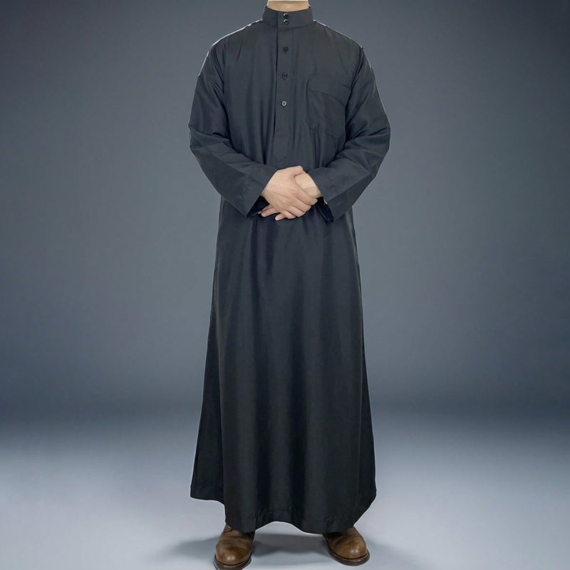 Men's Solid Color Mandarin Collar Kurta with Button Detailing - Image 3