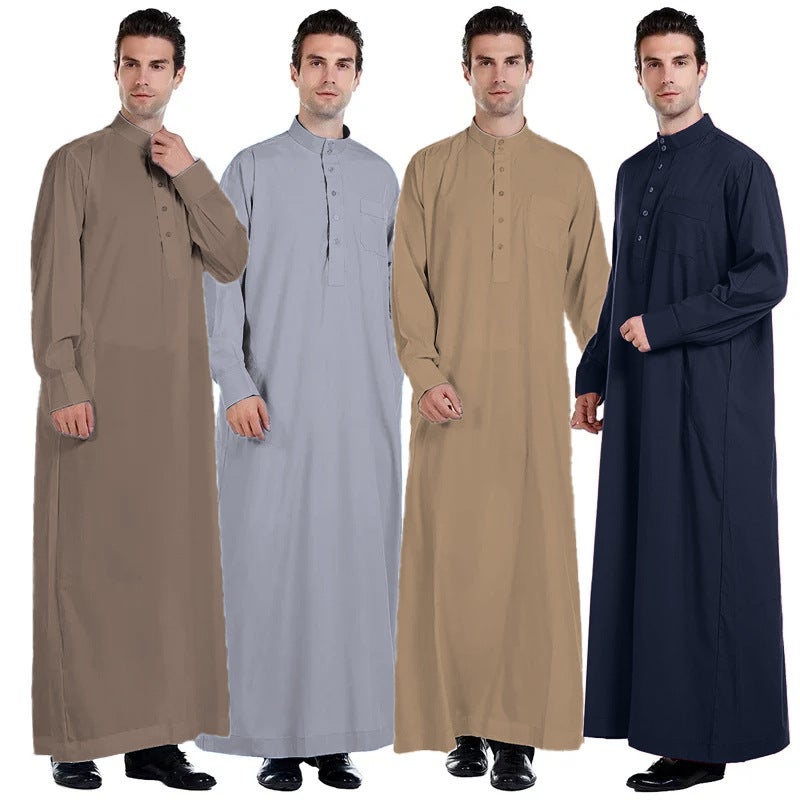 Men's Solid Color Mandarin Collar Kurta with Button Detailing - Image 2