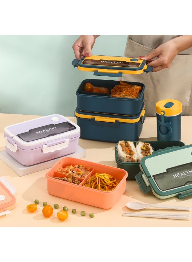 Cross-border Compartment Lunch Box Rectangular Plastic Student Lunch Box Can Enter The Microwave Oven Lunch Box With Handle Fresh-keeping Box-Specifications:1. Lunch Box 1000ml [blister Pack]]  - Image 3
