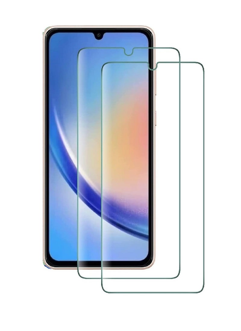 Super 2 Pieces Tempered Glass Screen Protector Clear Designed For Samsung Galaxy A34 Full Screen Coverage And Bubble Free - Image 1