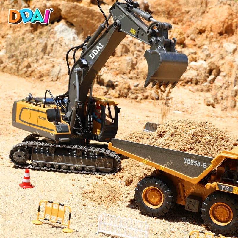 DDAI Remote Control Excavator Toys for Boys 812 Kids Best Gift Ideas for Age 3 4 5 6 7 8 9 10 Year Old Boy Rechargeable RC Construction Excavators Digger Vehicles Engineering Toys with Metal Shovel - Image 3