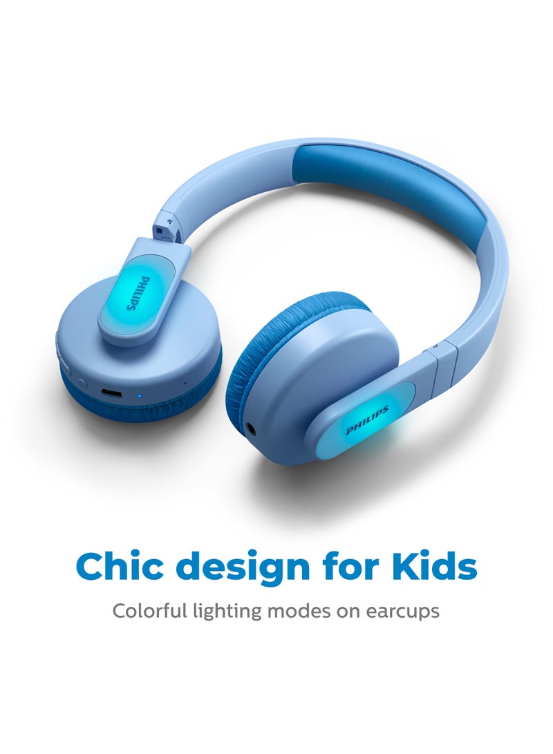 Philips Kids Wireless On-Ear Headphones - 85Db Volume Limited - Built-In Mic - 28 Hours Play Time -Parental Control - Colorful Light-Up Ear Cups - Blue - Image 3
