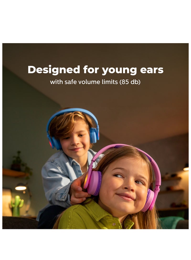 Philips Kids Wireless On-Ear Headphones - 85Db Volume Limited - Built-In Mic - 28 Hours Play Time -Parental Control - Colorful Light-Up Ear Cups - Blue - Image 5