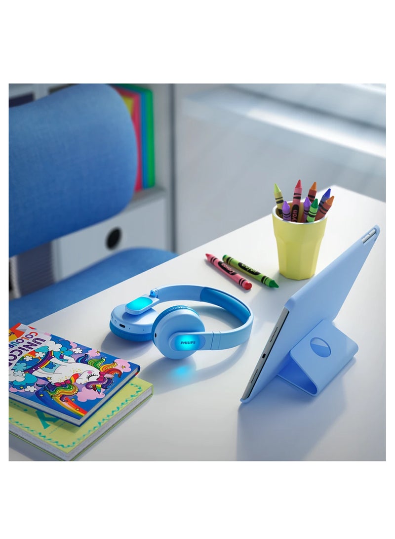 Philips Kids Wireless On-Ear Headphones - 85Db Volume Limited - Built-In Mic - 28 Hours Play Time -Parental Control - Colorful Light-Up Ear Cups - Blue - Image 4