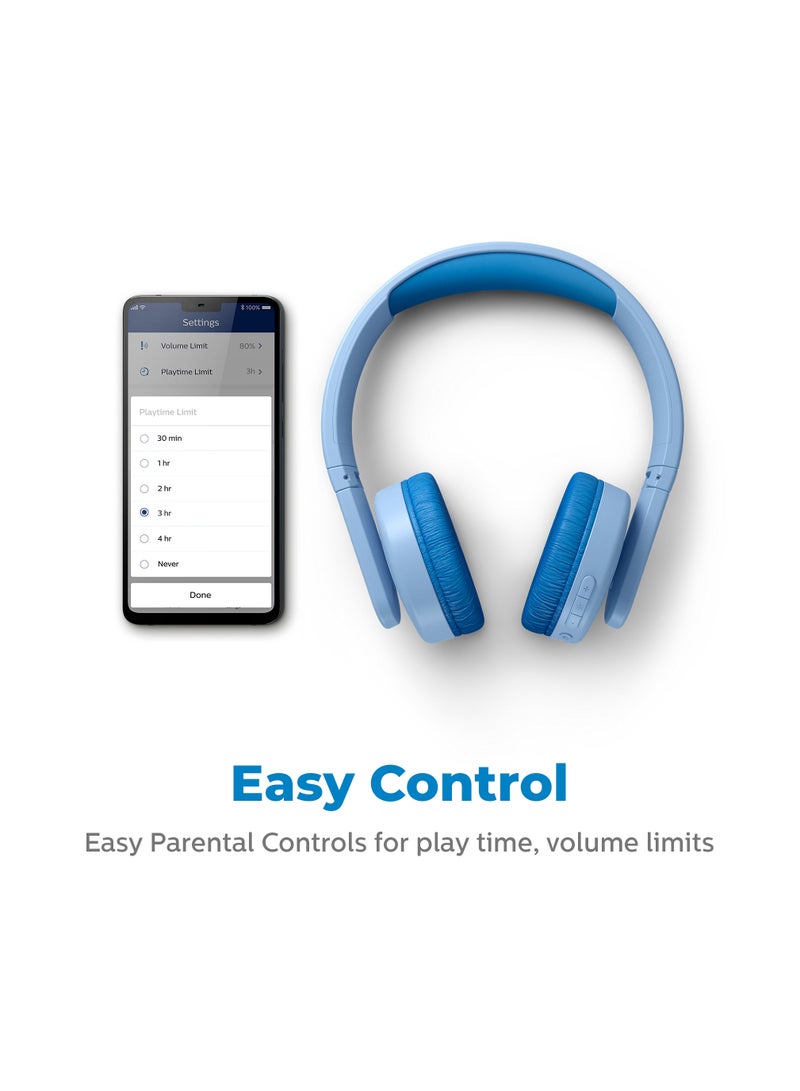 Philips Kids Wireless On-Ear Headphones - 85Db Volume Limited - Built-In Mic - 28 Hours Play Time -Parental Control - Colorful Light-Up Ear Cups - Blue - Image 2