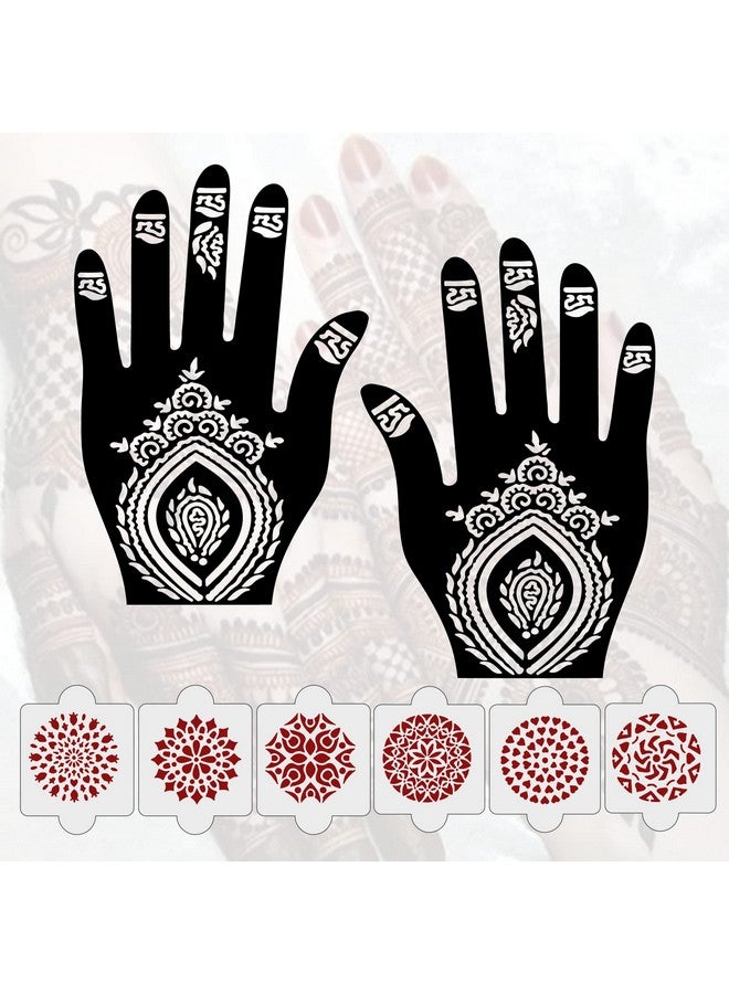 ivana's Pack Of 8 Pcs (2 Pcs Heena Stencil Tatto + 6 Pcs Laser Cut Pvc Reusable Heena Stencils), Heena Mehandi Sticker, Mehandi Stickers For Full Hand For Women, Girls And Kids, Easy To Apply, Ivh-71 - Image 1