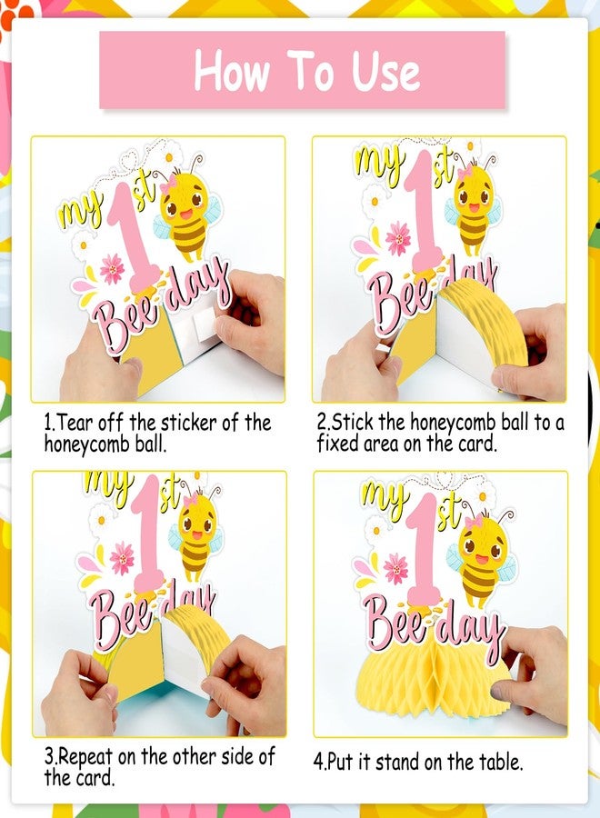 Funmemoir زينة حفلات عيد الميلاد الأول على شكل نحلة عسل وردية - 8 قطع مركزية على شكل قرص عسل النحل، قطع مركزية على الطاولة من Sweet to Bee، زينة عيد ميلاد سعيد للبنات بمناسبة عيد النحل الأول - Image 5