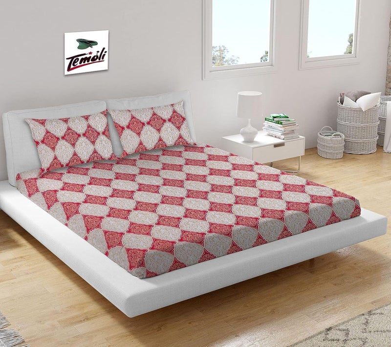 Temoli® Premium Cotton Elastic Fitted Bedsheet King Size 72X78X8 Inch with 2 King Size Pillow Covers 18x28 Inch (Box-Red) - Image 1