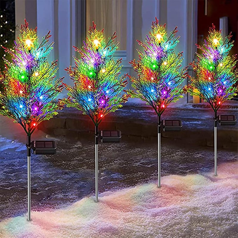 klarako Christmas Decorations Outside, Solar Garden Lights, Solar Christmas Tree Garden Stake Lights Outdoor Waterproof, Multi-Color Christmas Tree Pathway Lights for Christmas Yard Holiday Decorations (4PC) - Image 1