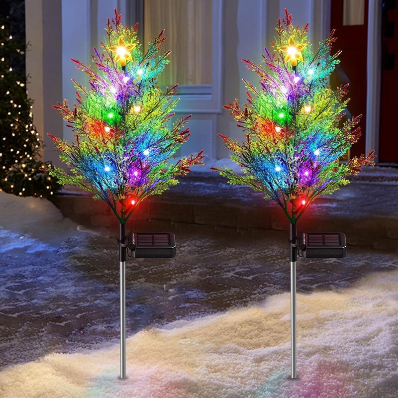 klarako Christmas Decorations Outside, Solar Garden Lights, Solar Christmas Tree Garden Stake Lights Outdoor Waterproof, Multi-Color Christmas Tree Pathway Lights for Christmas Yard Holiday Decorations (4PC) - Image 4