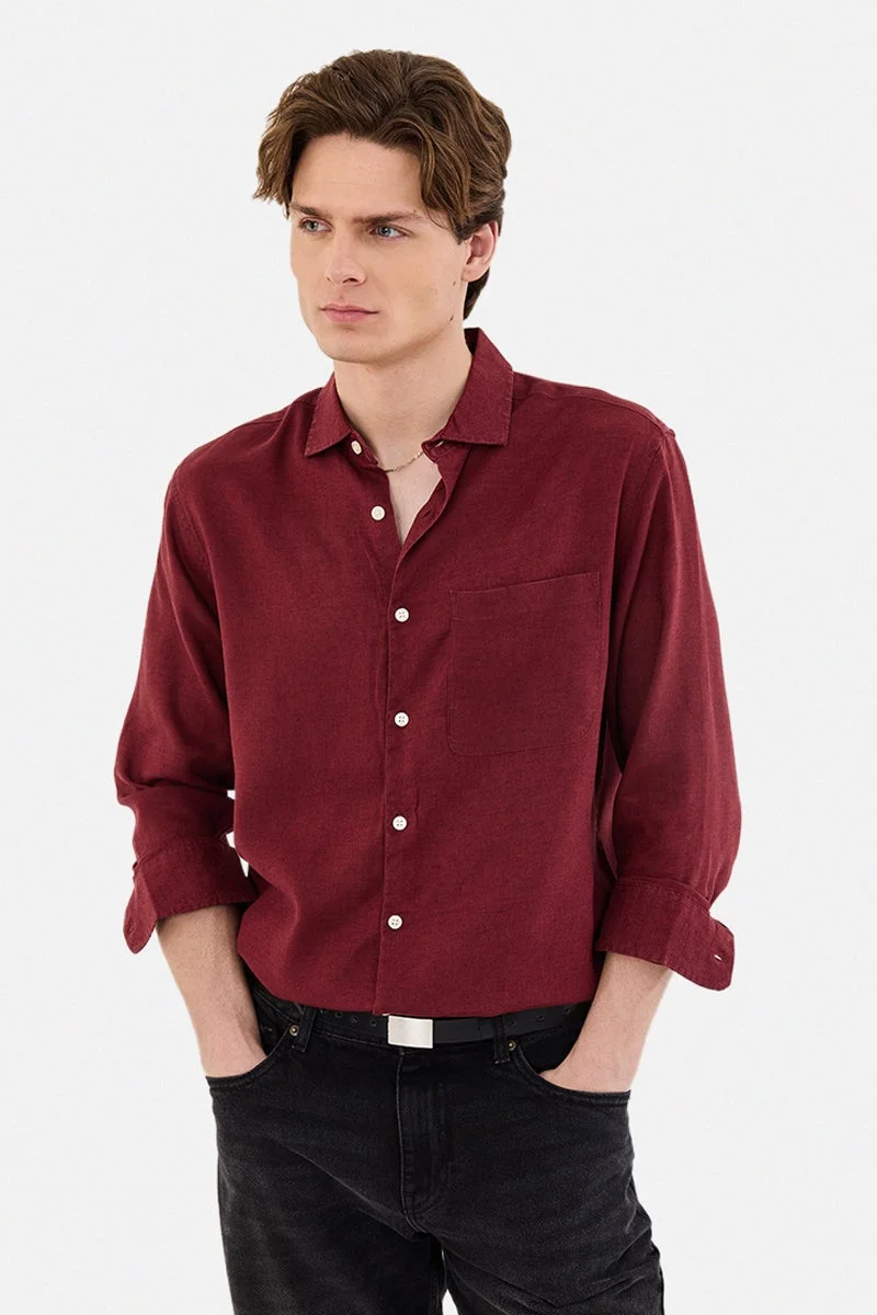 سنيتش قميص بياقة عادية من مزيج الكتان