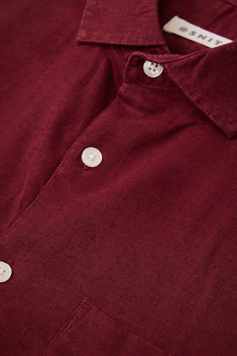 Snitch Maroon Linen Blend Regular Fit Shirt for Men | Best Price UAE