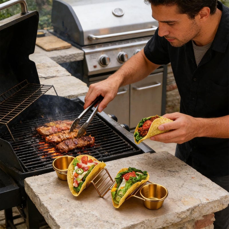 Stainless Steel Taco Holder Set With Sauce Cups And Spoon Rack Oven Safe Serving Tray For Kitchen Party Buffet - Image 3