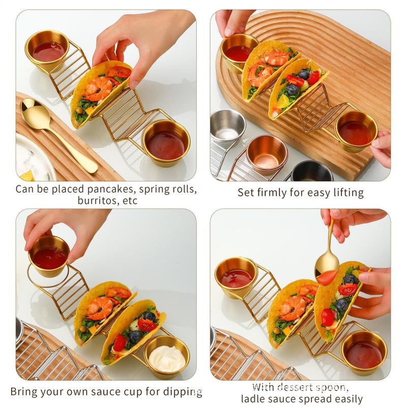 Stainless Steel Taco Holder Set With Sauce Cups And Spoon Rack Oven Safe Serving Tray For Kitchen Party Buffet - Image 5