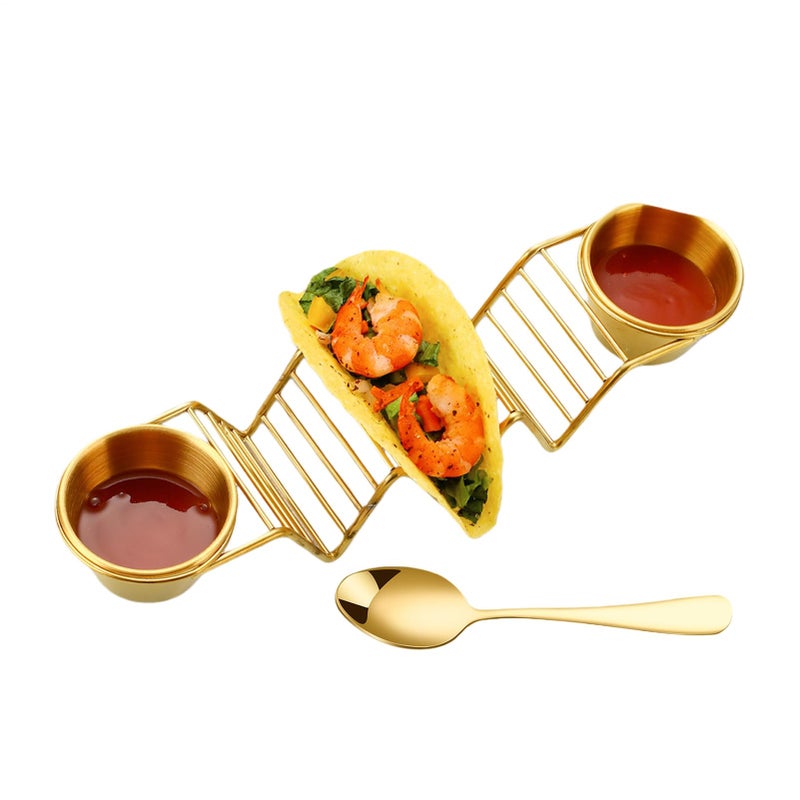Stainless Steel Taco Holder Set With Sauce Cups And Spoon Rack Oven Safe Serving Tray For Kitchen Party Buffet - Image 2