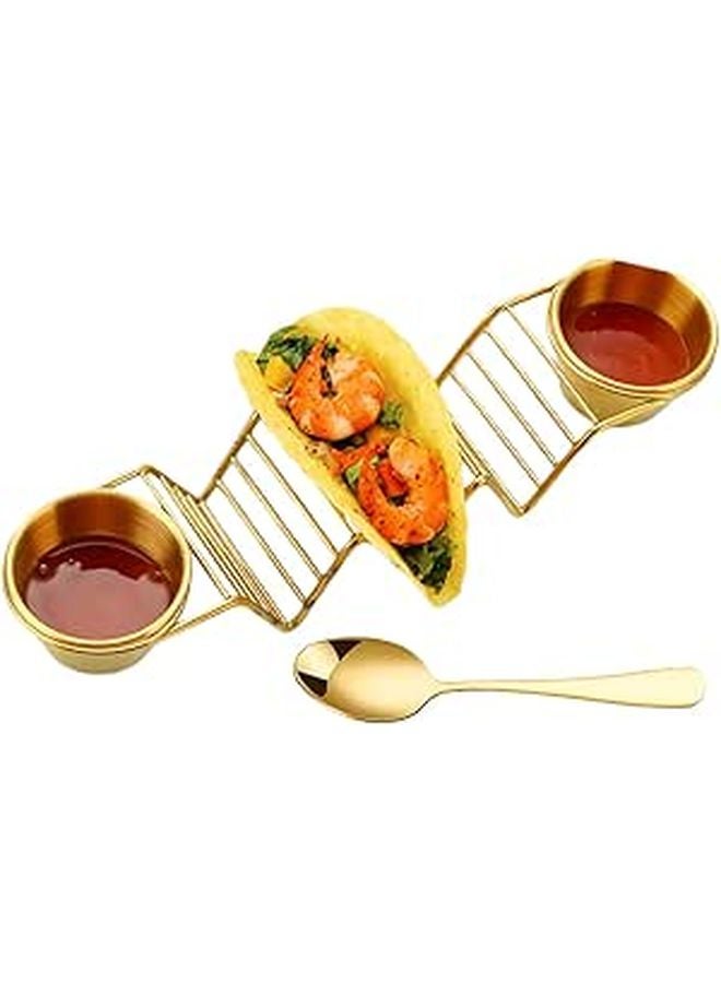 Stainless Steel Taco Holder Set With Sauce Cups And Spoon Rack Oven Safe Serving Tray For Kitchen Party Buffet - Image 1