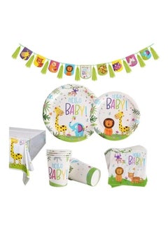Generic 114 Pieces Party Supplies Disposable Dinnerware Set, Dinner/Dessert Plates Napkins Cups Straws Forks, Party Tableware Kits for Wedding, Birthday, Baby Bridal Shower  - Image 1