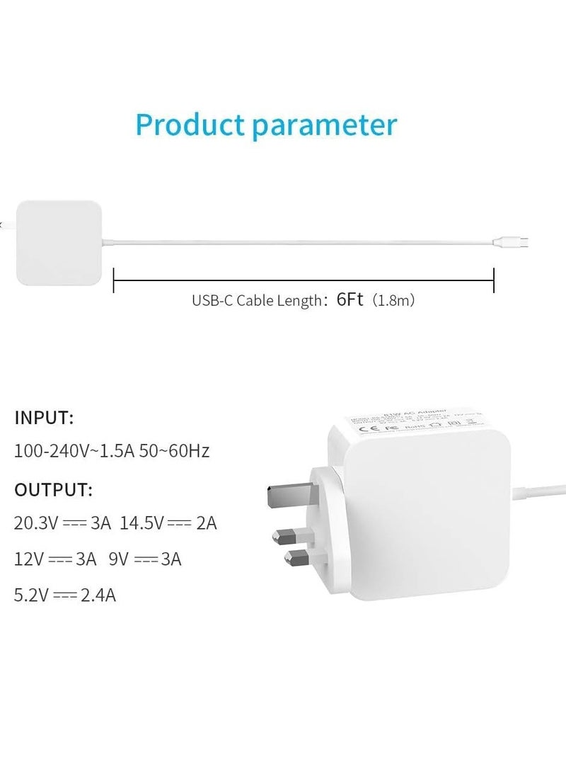 XICEN - 61W Type-C MacBook Pro Charger Fast Charging Mac Charger Power Adapter Compatible with MacBook Pro 14" MacBook Pro 13" 12" MacBook Air 13", Type-C Charging Adapter for Most Tablet Laptops - Image 1