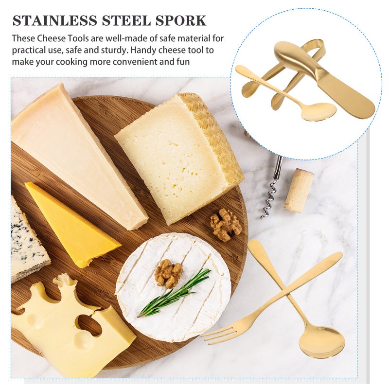 2 Sets Cheese Spreader Stainless Steel Cheese Serving Tongs Spoons Forks - Image 5