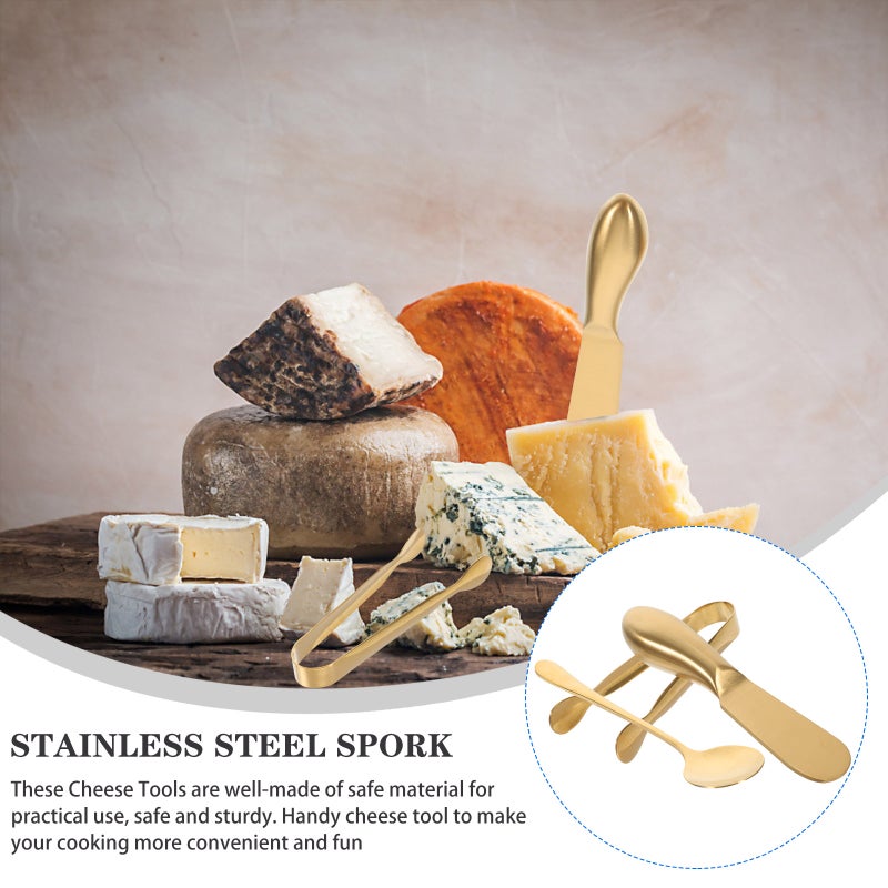 2 Sets Cheese Spreader Stainless Steel Cheese Serving Tongs Spoons Forks - Image 3