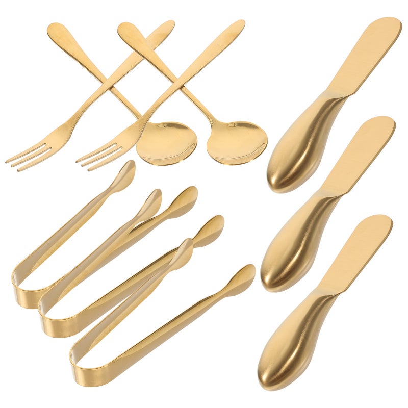 2 Sets Cheese Spreader Stainless Steel Cheese Serving Tongs Spoons Forks - Image 2