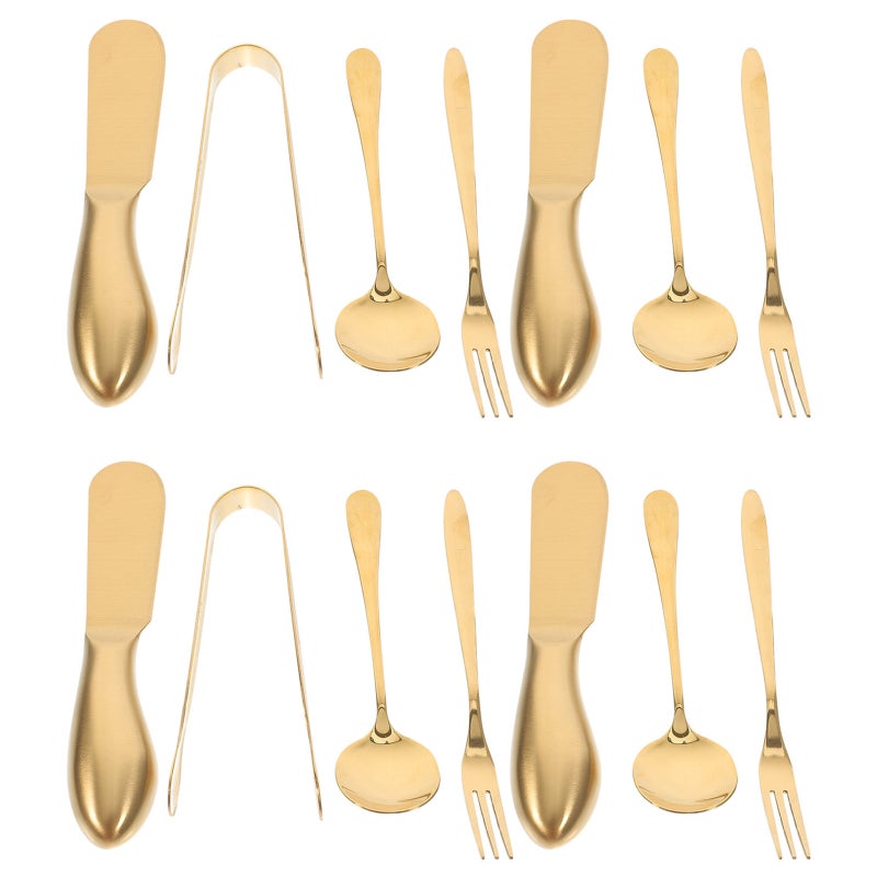 2 Sets Cheese Spreader Stainless Steel Cheese Serving Tongs Spoons Forks - Image 1