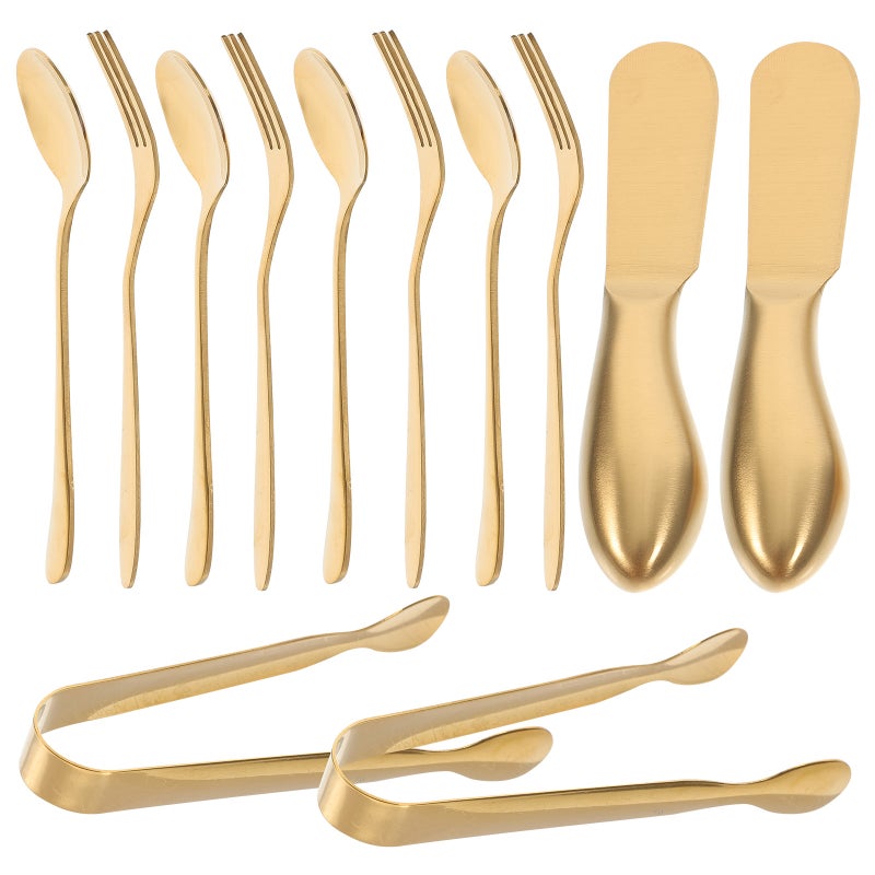 2 Sets Cheese Spreader Stainless Steel Cheese Serving Tongs Spoons Forks - Image 4