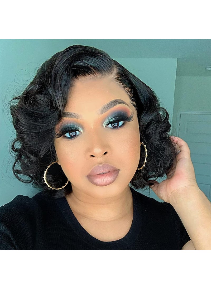 Fancy Hair Fancy Hair Short Curly Bob Wig Lace Curled Bob Wigs for Black Women Big Curly Lady Side Part Wigs Synthetic Body Wave Wig for Women Daily Cosplay Use 
