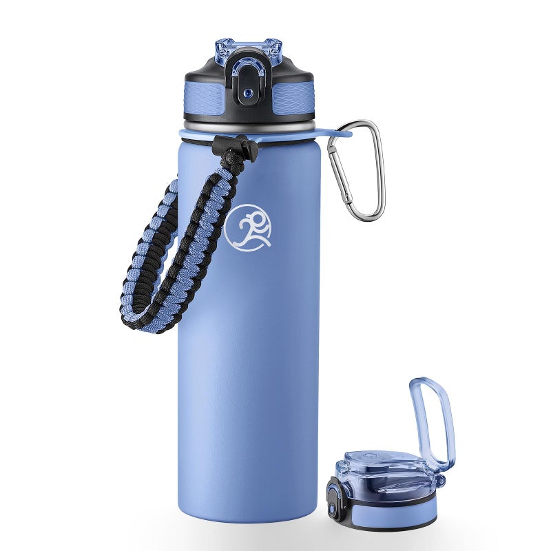GOSWAG Insulated Sports Water Bottle, 24oz 2 Lids(with Straw/No Straw), Stainless Steel Water Bottles with Paracord Handle, Insulated Bottle with Double-Wall Vacuum Insulation - Image 1