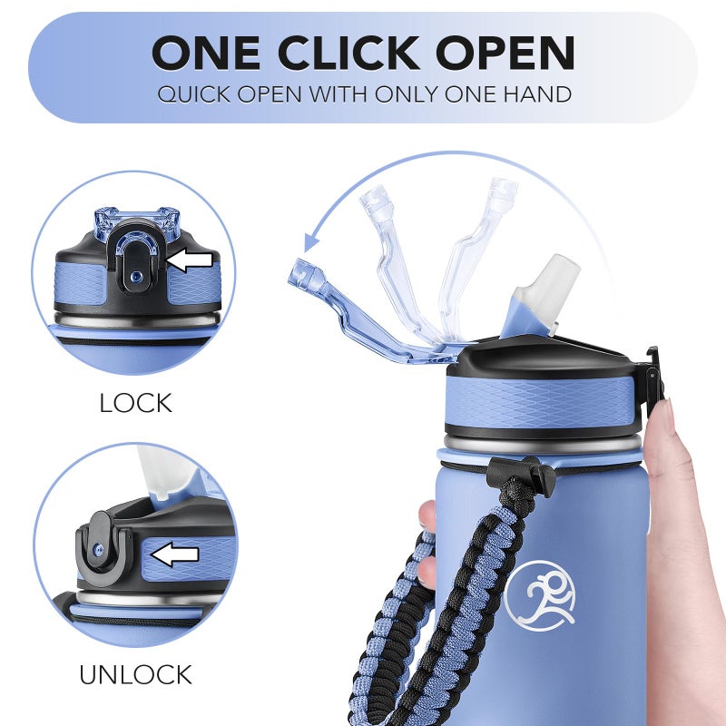 GOSWAG Insulated Sports Water Bottle, 24oz 2 Lids(with Straw/No Straw), Stainless Steel Water Bottles with Paracord Handle, Insulated Bottle with Double-Wall Vacuum Insulation - Image 5