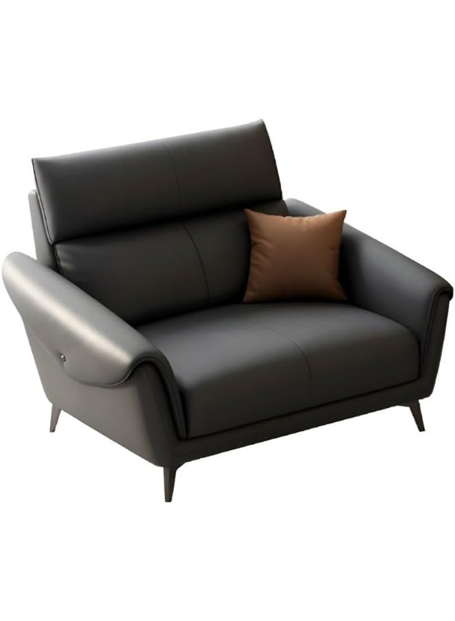 Ripple FURNITURE UAE Homes Modern Living Room Loveseat, Black Leather, Flared Arms with Decorative Brown Cushion - Image 1