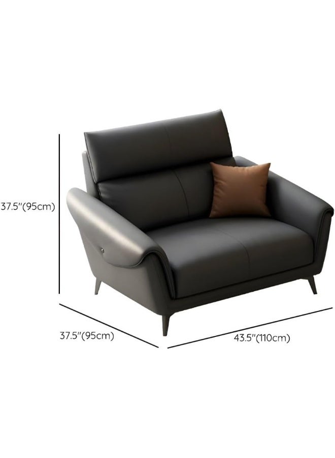 Ripple FURNITURE UAE Homes Modern Living Room Loveseat, Black Leather, Flared Arms with Decorative Brown Cushion - Image 2