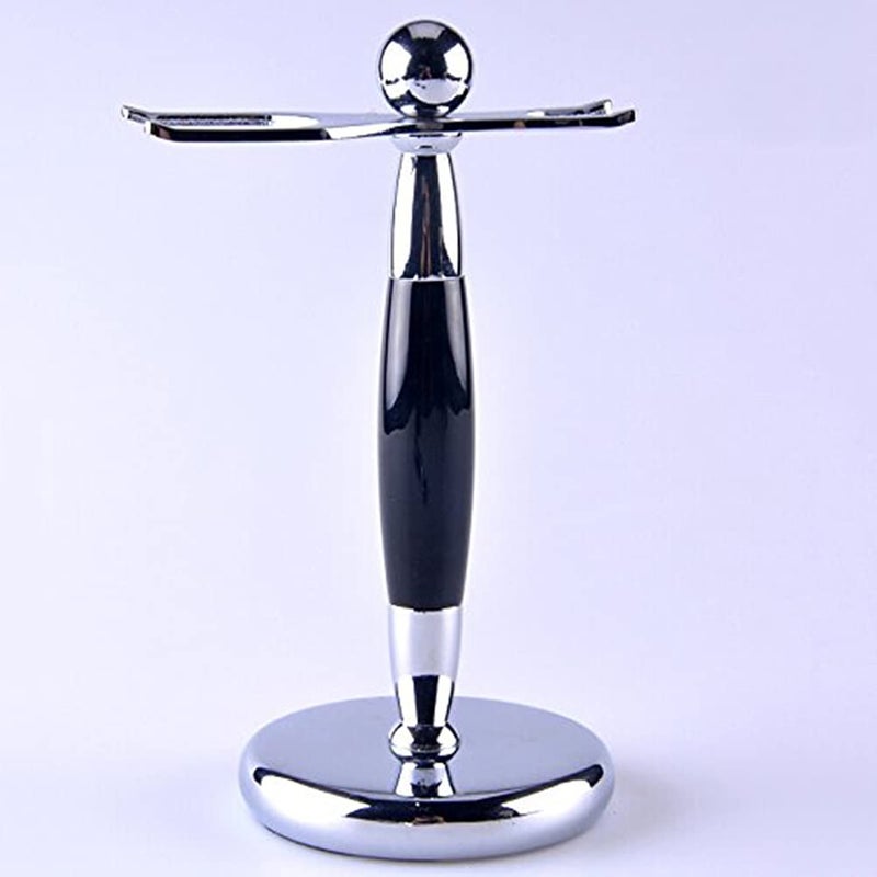SANWA Deluxe Stainless Steel Shaving Brush Stand Holder for Razor & Brush - Extra Wide Openings, Weighted Base Black Handle - Image 3