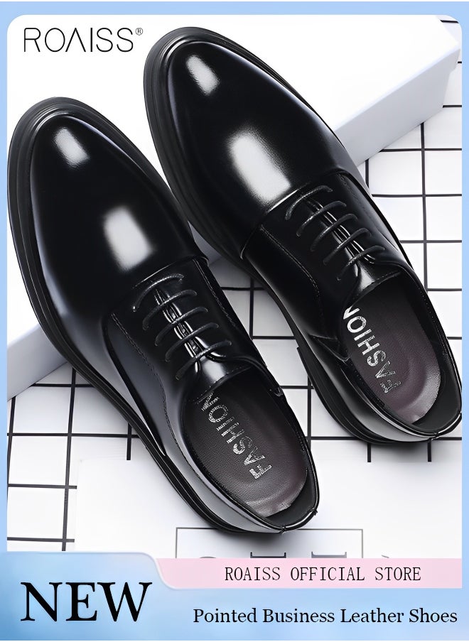 roaiss - Business Formal Leather Shoes for Men Patent Leather Non Slip Rubber Sole Lace-Up Dress Shoes Men's Work Wedding Occasion Formal Shoes High-End Without Boring Feet Black - Image 1