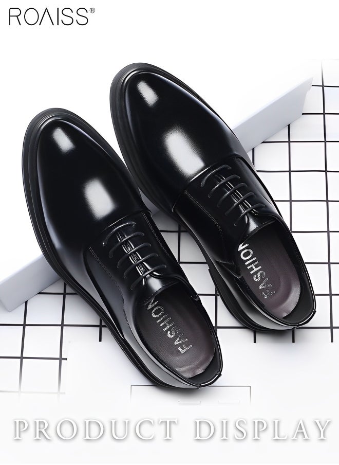 roaiss - Business Formal Leather Shoes for Men Patent Leather Non Slip Rubber Sole Lace-Up Dress Shoes Men's Work Wedding Occasion Formal Shoes High-End Without Boring Feet Black - Image 1