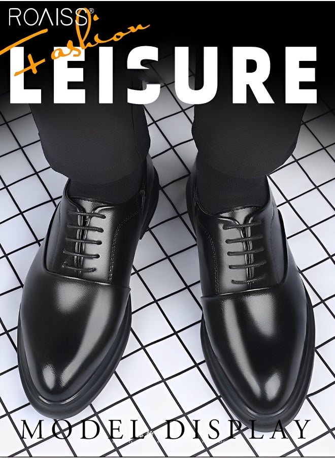 roaiss - Business Formal Leather Shoes for Men Patent Leather Non Slip Rubber Sole Lace-Up Dress Shoes Men's Work Wedding Occasion Formal Shoes High-End Without Boring Feet Black - Image 1